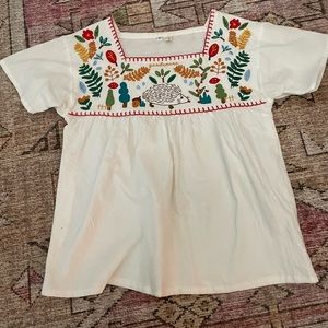 Linen and embroidered top